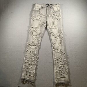 Waimea Size 16 Women's Stacked Fit Distressed Gray Bootcut Fringe Bottom.